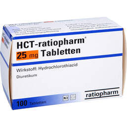 Abbildung: HCT Ratiopharm 25 mg Tabletten 100 St, Tabletten PZN 01550398