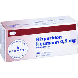 Abbildung: Risperidon Heumann 0,5 mg Filmtabletten 50 St, Filmtabletten PZN 01551512