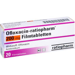Abbildung: Ofloxacin ratiopharm 200 mg Filmtabletten 20 St, Filmtabletten PZN 01567401