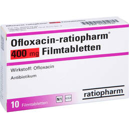 Abbildung: Ofloxacin ratiopharm 400 mg Filmtabletten 10 St, Filmtabletten PZN 01567430