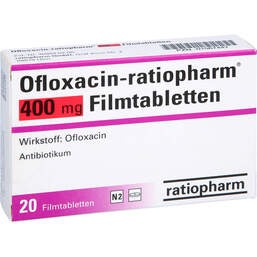 Abbildung: Ofloxacin ratiopharm 400 mg Filmtabletten 20 St, Filmtabletten PZN 01567447