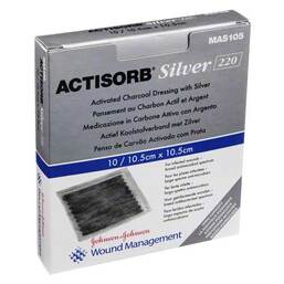 Abbildung: Actisorb 220 Silver 10,5x10,5 cm steril Kompressen 10 St, Kompressen PZN 01591173