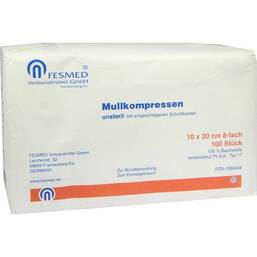 Abbildung: Mullkompressen 10x20 cm unsteril 8-fach Papier 100 St, Kompressen PZN 01596408