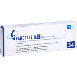 Abbildung: Granocyte 34 Tr.Subst.mit Spritze 1 St, Pulver u Lösungsm. z. Herst. e.Injektions- bzw. Infusionsl. PZN 01610315