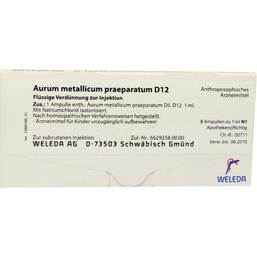 Abbildung: Aurum metallicum Präparat D 12 Ampullen Ampullen, 8 St PZN 01618848