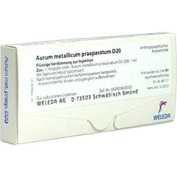 Abbildung: Aurum metallicum Präparat D 20 Ampullen Ampullen, 8 St PZN 01618883