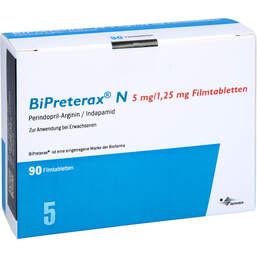 Abbildung: Bipreterax N 5 mg / 1,25 mg Filmtabletten 90 St, Filmtabletten PZN 01619799
