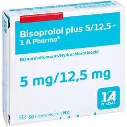 Abbildung: Bisoprolol plus 5 / 12,5 1A Pharma Filmtabletten 50 St, Filmtabletten PZN 01620443