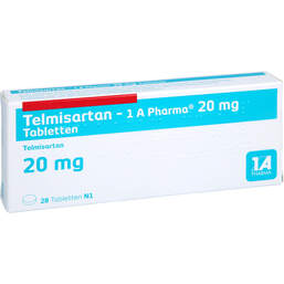 Abbildung: Telmisartan 1A Pharma 20 mg Tabletten 28 St, Tabletten PZN 01620868