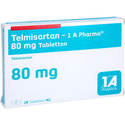 Abbildung: Telmisartan 1A Pharma 80 mg Tabletten 28 St, Tabletten PZN 01620940