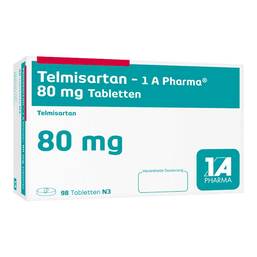 Abbildung: Telmisartan 1A Pharma 80 mg Tabletten 98 St, Tabletten PZN 01621365