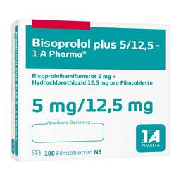 Abbildung: Bisoprolol plus 5 / 12,5 1A Pharma Filmtabletten 100 St, Filmtabletten PZN 01622873