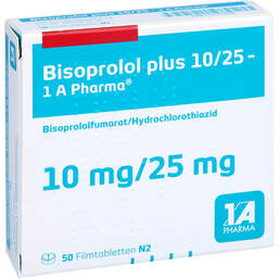Abbildung: Bisoprolol plus 10 / 25 1A Pharma Filmtabletten 50 St, Filmtabletten PZN 01623708