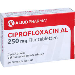 Abbildung: Ciprofloxacin AL 250 mg Filmtabletten 20 St, Filmtabletten PZN 01626629