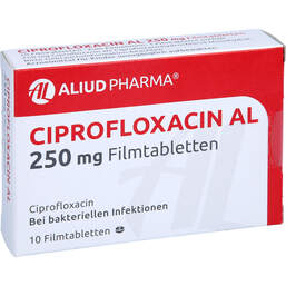 Abbildung: Ciprofloxacin AL 250 mg Filmtabletten 10 St, Filmtabletten PZN 01626641