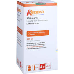 Abbildung: Keppra 100 mg / ml Lösung zum Einnehm.mit 10 ml Dos.Pipette 300 ml, Lösung zum Einnehmen PZN 01626658