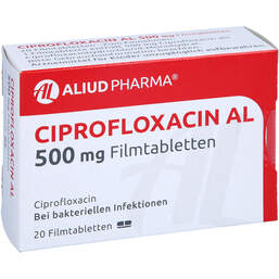 Abbildung: Ciprofloxacin AL 500 mg Filmtabletten 20 St, Filmtabletten PZN 01626664