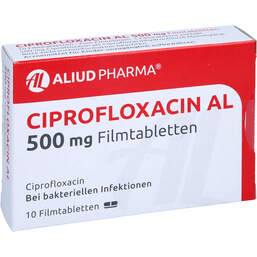 Abbildung: Ciprofloxacin AL 500 mg Filmtabletten 10 St, Filmtabletten PZN 01626687