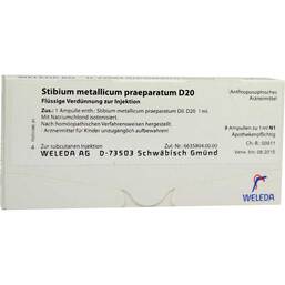 Abbildung: Stibium metallicum praeparatum D 20 Ampullen Ampullen, 8X1 ml PZN 01626782