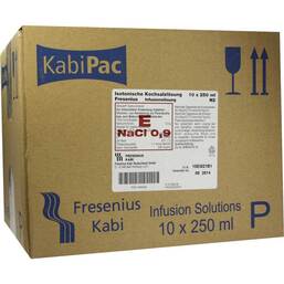 Abbildung: Kochsalzlösung 0,9% Plastikflasche Fresenius Infusionslösung, 10X250 ml PZN 01636355