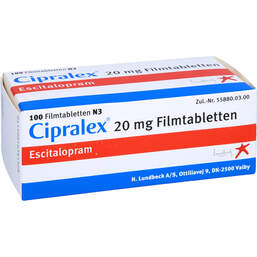 Abbildung: Cipralex 20 mg Filmtabletten 100 St, Filmtabletten PZN 01638590