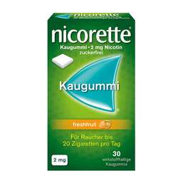 Abbildung: Nicorette Kaugummi 2 mg freshfruit Kaugummi, 30 St PZN 01639589