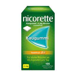 Abbildung: Nicorette Kaugummi 4 mg freshfruit Kaugummi, 105 St PZN 01642887