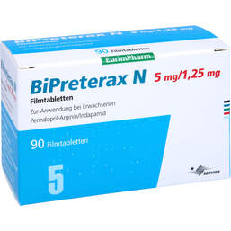 Abbildung: Bipreterax N 5 mg / 1,25 mg Filmtabletten 90 St, Filmtabletten PZN 01647560