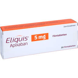 Abbildung: Eliquis 5 mg Filmtabletten 20 St, Filmtabletten PZN 01647755