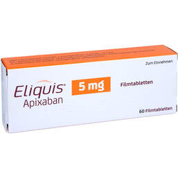 Abbildung: Eliquis 5 mg Filmtabletten 60 St, Filmtabletten PZN 01647778