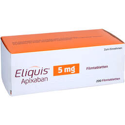 Abbildung: Eliquis 5 mg Filmtabletten 200 St, Filmtabletten PZN 01647809