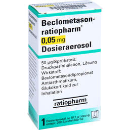 Abbildung: Beclometason ratiopharm 0,05mg Dosieraer.200 Hub 1 St, Dosieraerosol PZN 01660218