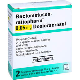 Abbildung: Beclometason ratiopharm 0,05mg Dosieraer.2x200 Hub 2 St, Dosieraerosol PZN 01660224
