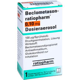 Abbildung: Beclometason ratiopharm 0,10mg Dosieraer.200 Hub 1 St, Dosieraerosol PZN 01660230