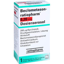 Abbildung: Beclometason ratiopharm 0,20mg Dosieraer.200 Hub 1 St, Dosieraerosol PZN 01660253