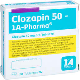 Abbildung: Clozapin 50 1A Pharma Tabletten 50 St, Tabletten PZN 01663978