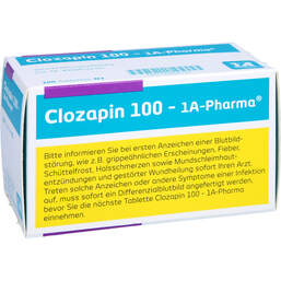 Abbildung: Clozapin 100 1A Pharma Tabletten 100 St, Tabletten PZN 01664110
