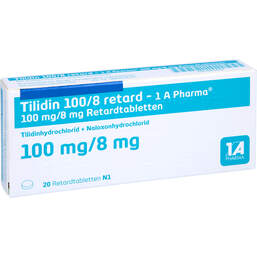 Abbildung: Tilidin 100 / 8 mg retard 1A P 20 St, Retard-Tabletten PZN 01665500