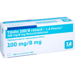 Abbildung: Tilidin 100 / 8 mg retard 1A P 50 St, Retard-Tabletten PZN 01666505