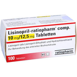 Abbildung: Lisinopril ratiopharm comp. 10 / 12,5 mg Tabletten 100 St, Tabletten PZN 01667019