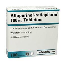 Abbildung: Allopurinol ratiopharm 100 mg Tabletten 100 St, Tabletten PZN 01675496
