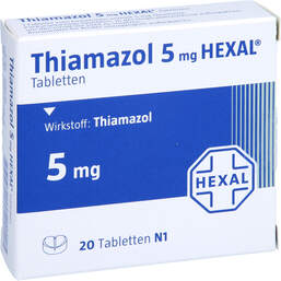 Abbildung: Thiamazol 5 mg Hexal Tabletten 20 St, Tabletten PZN 01680586