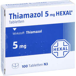 Abbildung: Thiamazol 5 mg Hexal Tabletten 100 St, Tabletten PZN 01680623