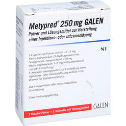 Abbildung: Metypred 250 mg Galen Trockensubstanz mit Lösungsmittel 1 St, Pulver u Lösungsm. z. Herst. e.Injektions- bzw. Infusionsl. PZN 01684472