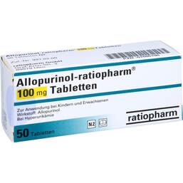 Abbildung: Allopurinol ratiopharm 100 mg Tabletten 50 St, Tabletten PZN 01686198