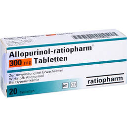 Abbildung: Allopurinol ratiopharm 300 mg Tabletten 20 St, Tabletten PZN 01686206