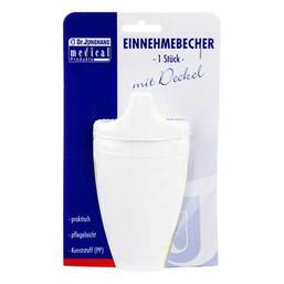 Abbildung: Einnehmebecher mit 2 Griffen + 2 Deck.4 + 12mm weiß 1 St PZN 01687602