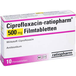 Abbildung: Ciprofloxacin ratiopharm 500 mg Filmtabletten 10 St, Filmtabletten PZN 01690254