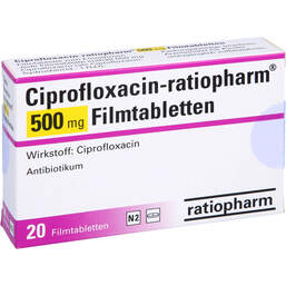 Abbildung: Ciprofloxacin ratiopharm 500 mg Filmtabletten 20 St, Filmtabletten PZN 01690260