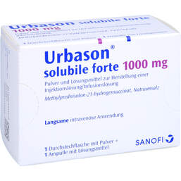 Abbildung: Urbason solubile forte 1000 1 St, Pulver u Lösungsm. z. Herst. e.Injektions- bzw. Infusionsl. PZN 01693991